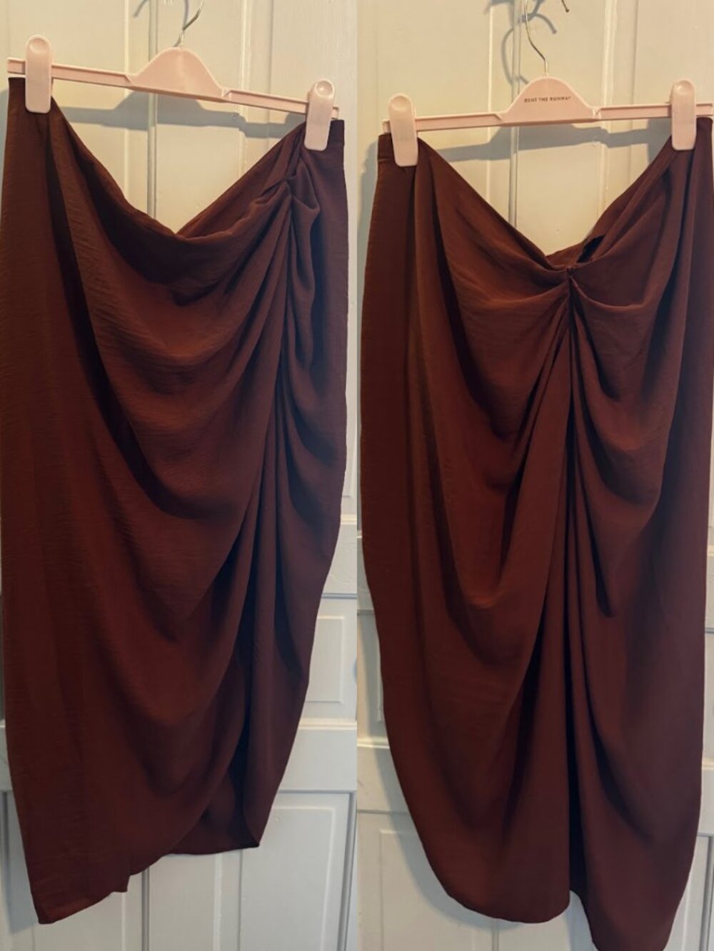 ASOS DESIGN Curve ruched side midi skirt in rust
